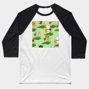 Cute Mom Cat With Puppies Vector Pattern Seamless Baseball T-Shirt